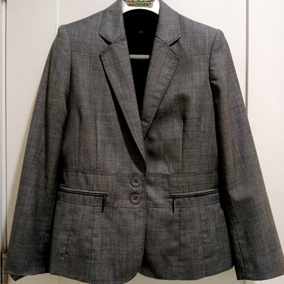 Anne Klein Charcoal Gray Sharkskin Blazer with detailed Pick Stitching - Picture 1 of 7